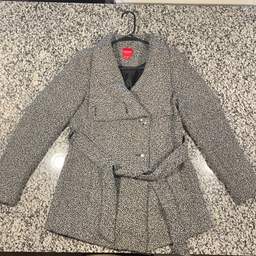 Guess black & white wool coat sz SMALL